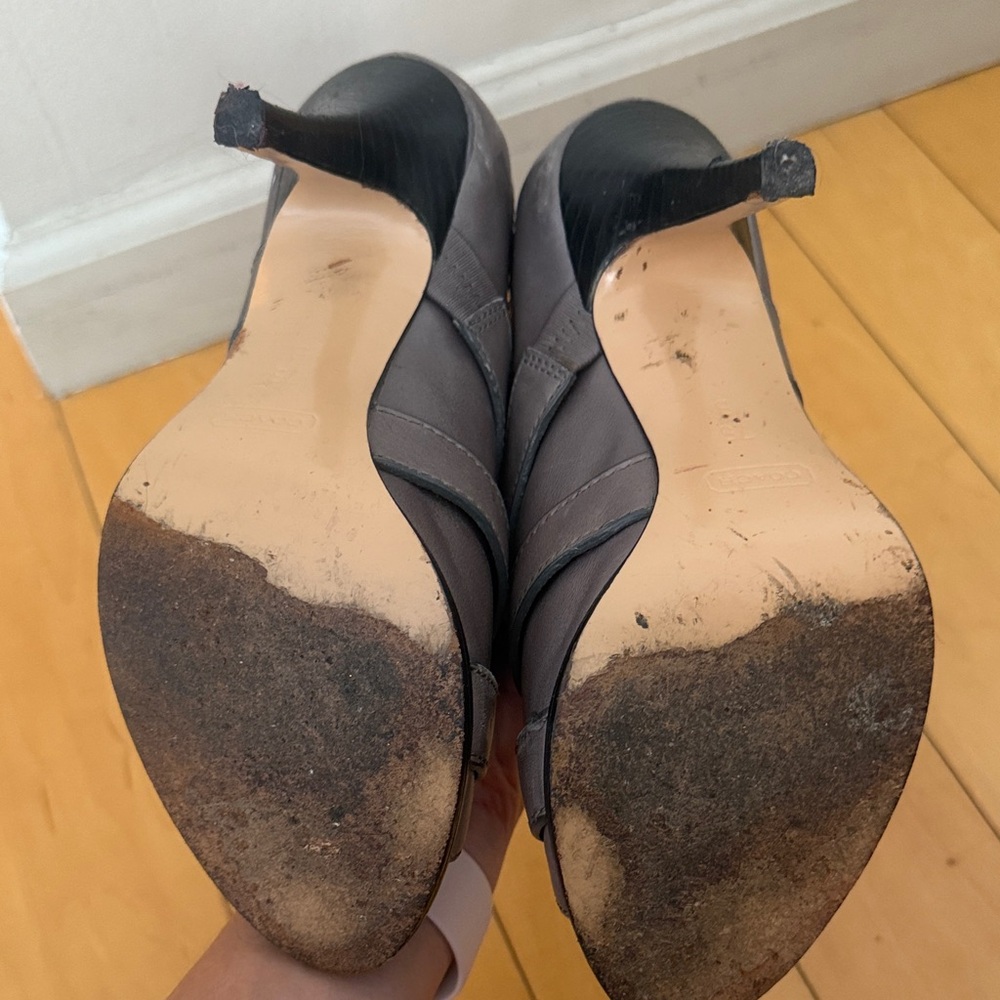 Coach Gray leather Women's Peep-Toe Ankle Boots with silver hardware - Picture 9 of 10